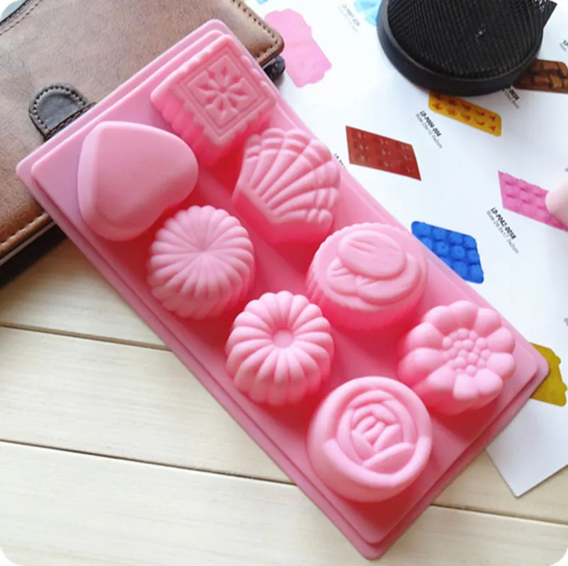 8 Cavity Flowerand Heart Shape Silicone Molds for Bath Bomb Soap Chocolate Candy Making Jelly Mousse Cake Baking mould