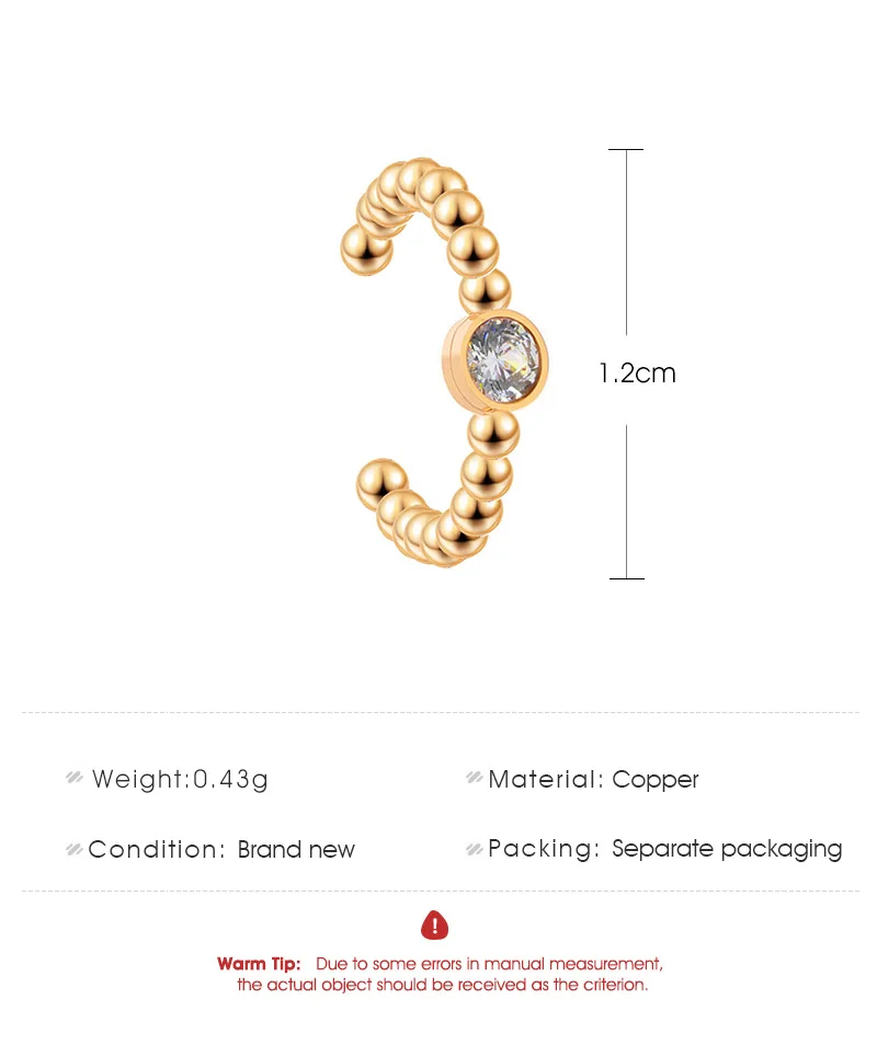 1 PCS Vintage U Shaped Crystal Ear Cuff Non Pierced Clip Earring Trendy Punk Gold Color X Bee Star Shape Small Circle Earrings