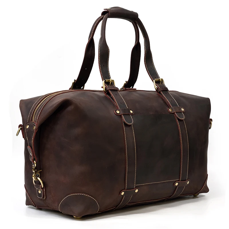 Sac de voyage Vintage en cuir véritable pour homme, fourre-tout en peau de vache, pour le week-end, grand format, 100%