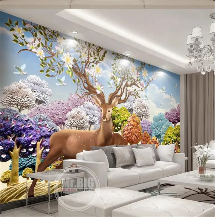 

Custom photo mural 3d wallpaper Embossed dreamy forest deer background home decor 3d wall murals wallpaper for living room