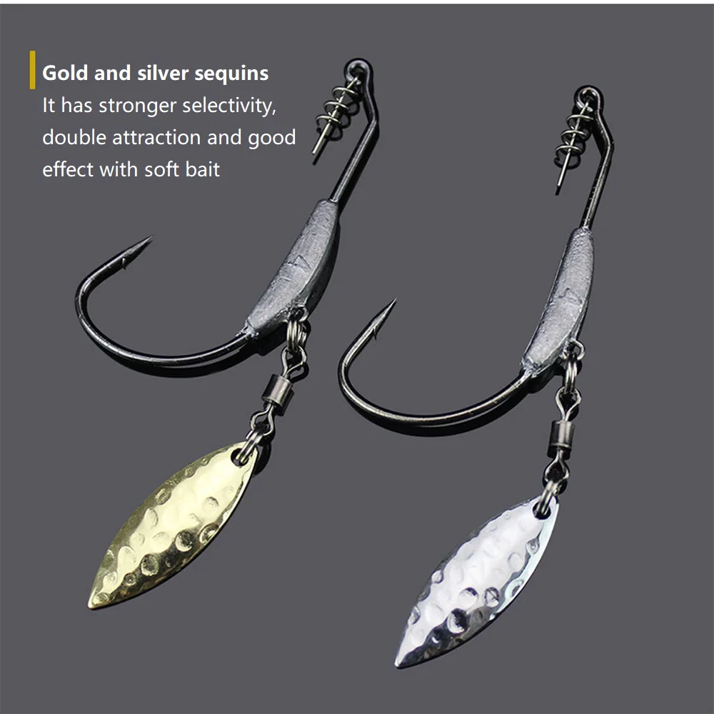 Offset Fishing Hooks 4g 5g 7g Crank Hook with Spoon Soft Baits Add Lead Crank Hook With Lead Sinker Metal Spoon Sequins