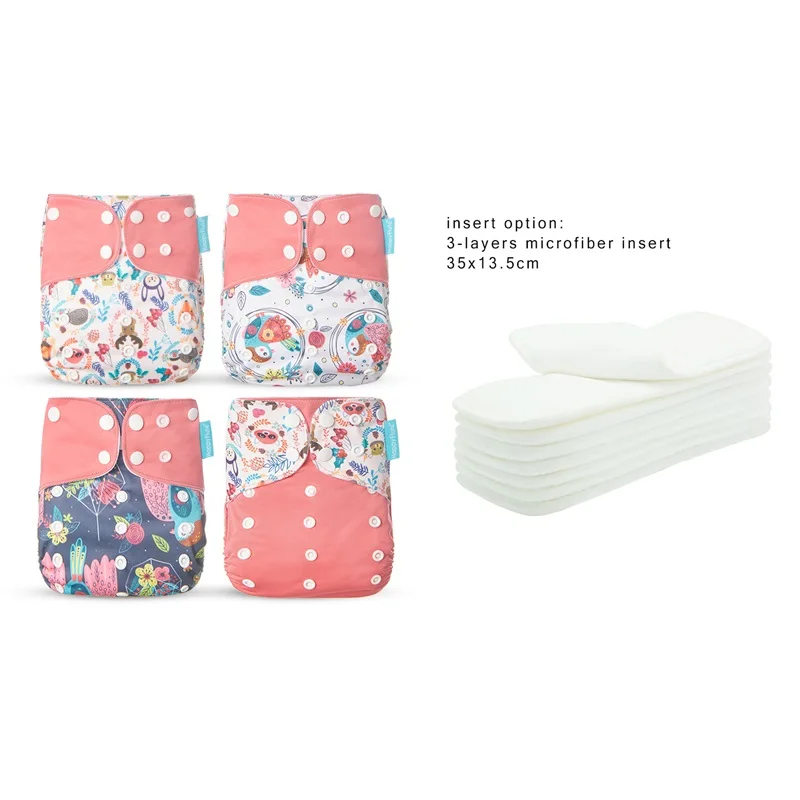 

HappyFlute New Hot Sale OS 4Pcs Pocket Diaper+8Pcs Insert Washable &Reusable Baby Nappy Adjustable Diaper Cover