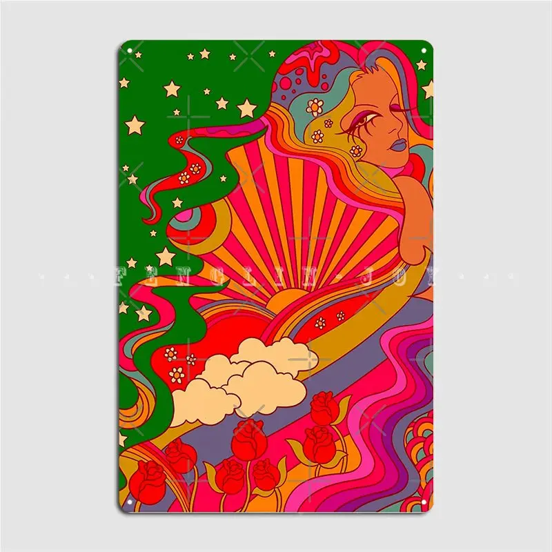 

Psychedelic Lady Poster Metal Plaque Club Cave Pub Funny Painting Décor Tin Sign Poster