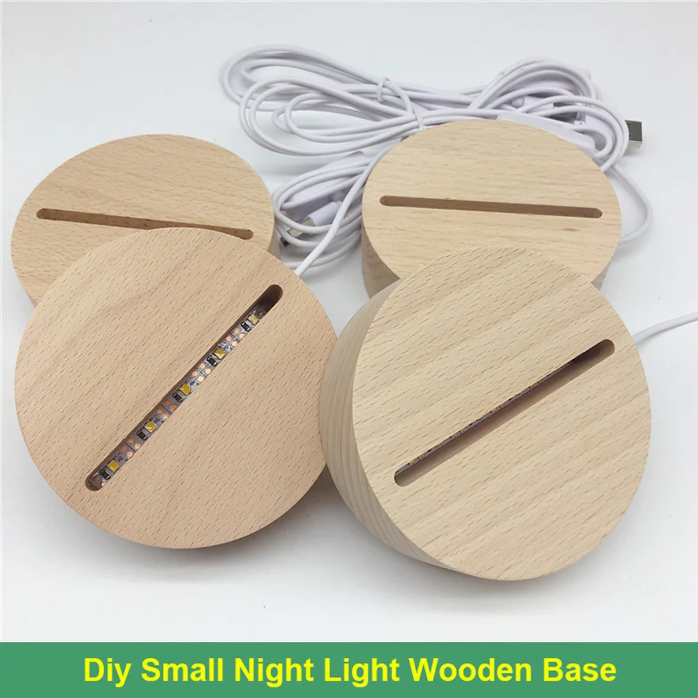 Acrylic 3d Night Light Base Round Wooden Base Usb Plug-In Lamp Base Luminous Personalized Gift Bedroom Table Led Lights for Room