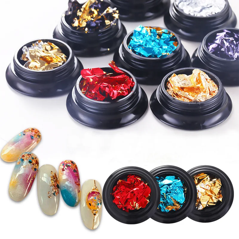 4 colors/set nail art 3d double side use colorful foil sticker nail art Paillette Flake Foil paper nail irregular glitter decal