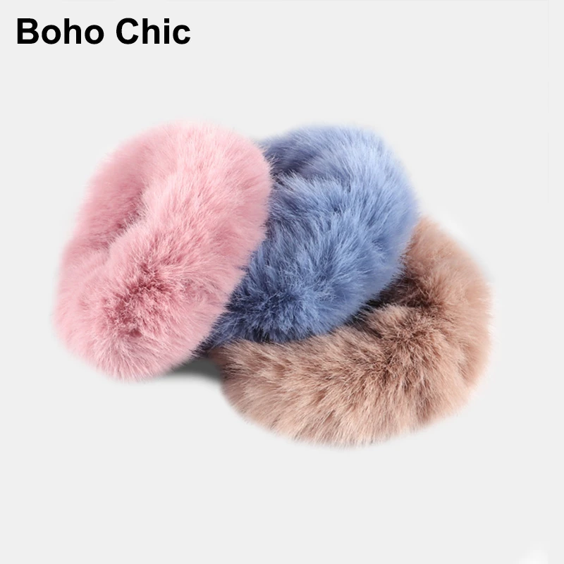 Furry Artificial Rabbit Fur Scrunchies Faux Fur Hair Band Rope Hair Holder Wristband Hair Ring Hair Tie Ponytail Holder Hair Tie