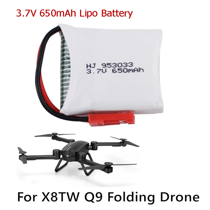 3.7V 650mAh Lipo Battery JST Plug Connector 953033 for X8TW Q9 RC Folding Quadcopter Drone Frame Kit Spare Parts