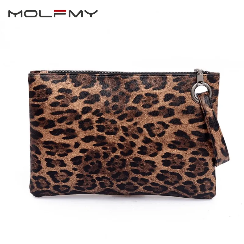 Leopard Women\'s Clutches envelope clutch bags Ladies Evening Party Bags High quality PU leather Shoulder messenger bags Handbags