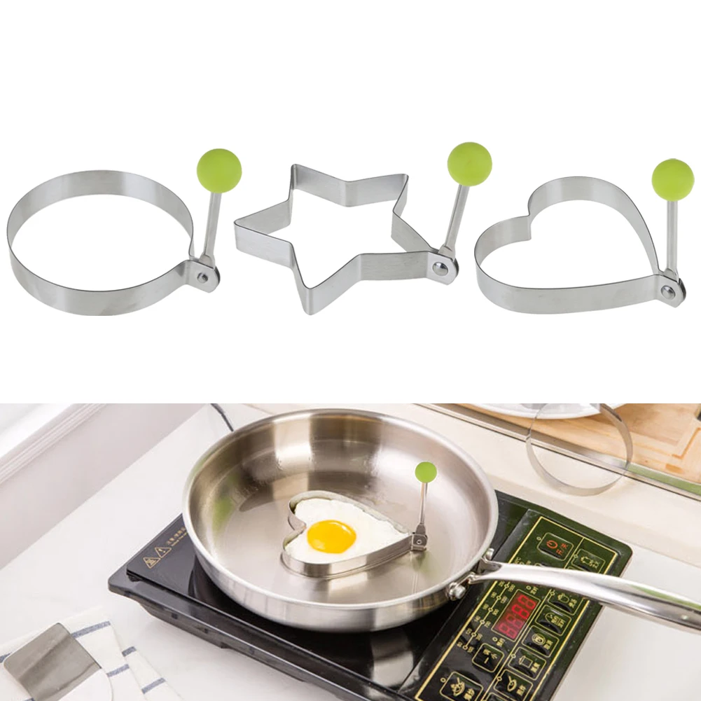 3 Style Stainless Steel Fried Egg Shaper egg Pancake Ring Mould Mold Kitchen Cooking Tools Stainless Steel Love Round Star Molds