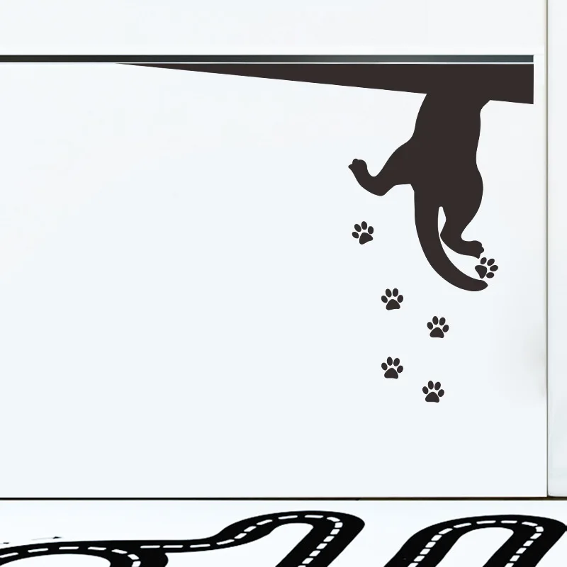 Black Puppy Climbing Footprints Wall Stickers Living Room Cupboard Windows Decoration Wallpaper Home Decor Interesting Sticker