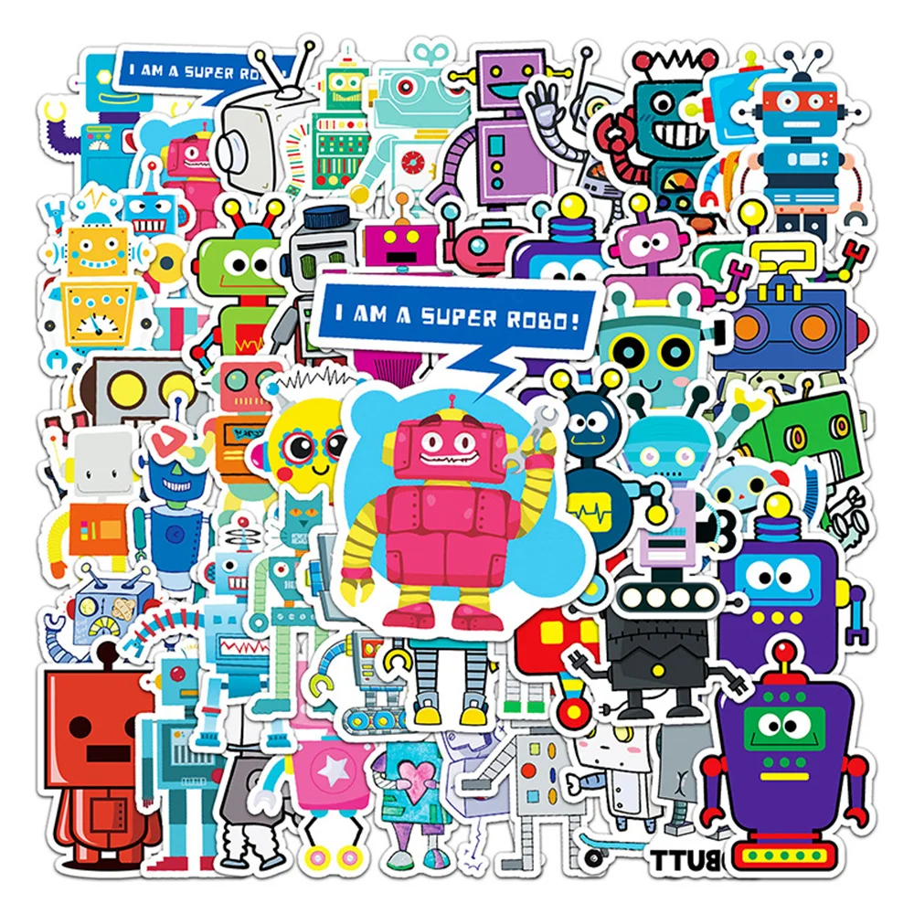 50pcs Robot Stickers For Notebooks Scrapbook Stationery Kscraft Cute Sticker Vintage Scrapbooking Material Craft Supplies