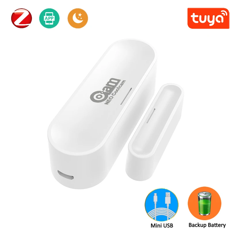 Tuya Zigbee USB Door Sensor/Window Sensor Smart Garage Sensor CR123A Battery Powered or USB Charge APP Push Notification