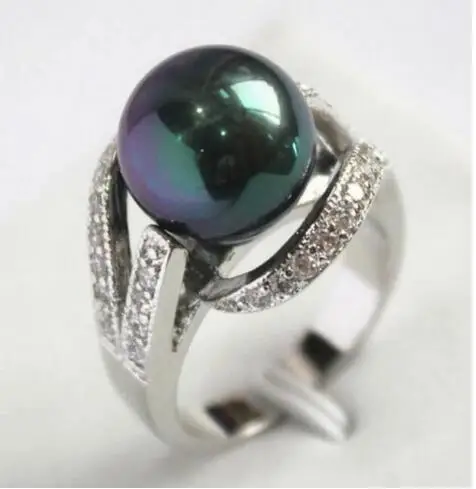 Wholesale P&P  ******Noblest 12mm Black Akoya sea shell Pearl Ring SIZE:6# 7# 8# 9# 10#