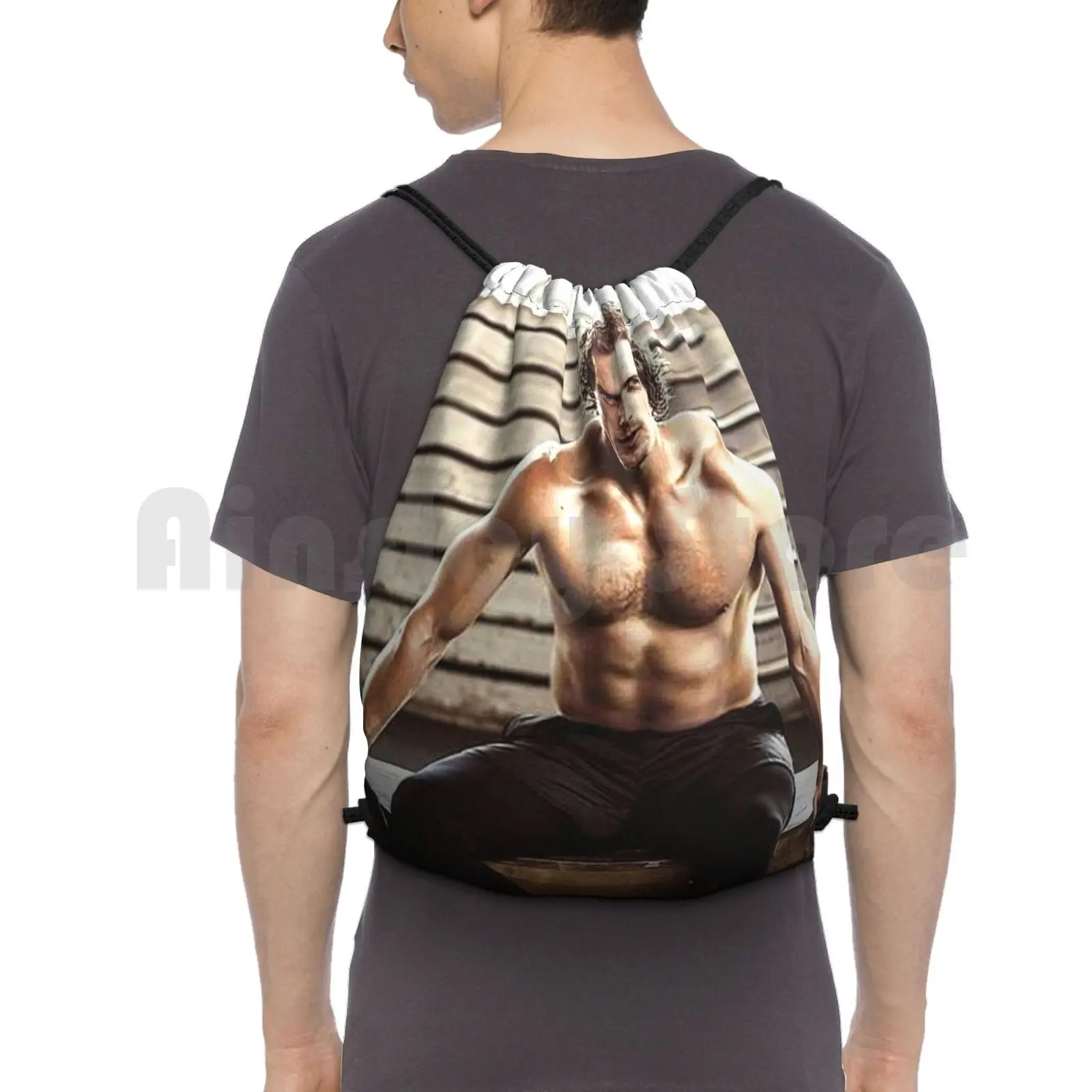 Sam Heughan Backpack Drawstring Bag Riding Climbing Gym Bag Sam Heughan Actor Hollywood Movie Legend 80s Vintage Artis Gym