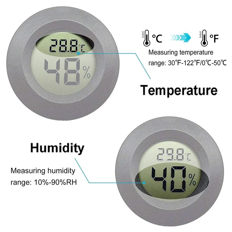 Mini LCD Digital Thermometer Hygrometer Meter Round Shape LCD Display Reptile Aquarium Temperature Humidity Meter Detector Tool