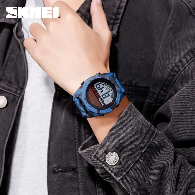 SKMEI Fashion Solar Power Watches For Boy\'s Outdoor Sport Camouflage Chronograph Alarm Waterproof 5 Bar Watches Men 1592