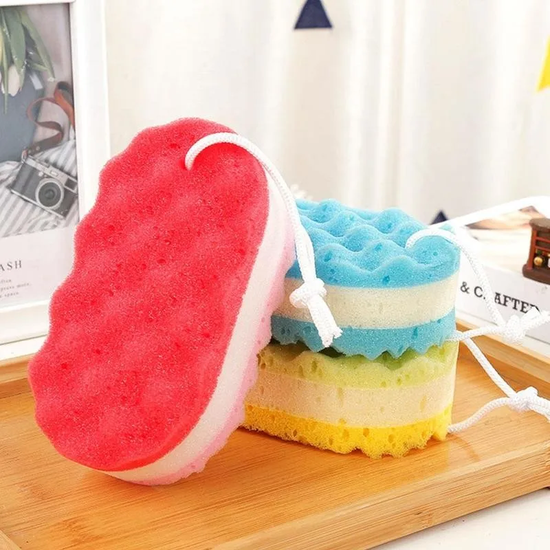 Three-layer Wave Bath Sponge Body Brush Skin Clean Massage Cleaning Shower Brushes Kids Adults Foam Scrubbing Towel Rope Holder