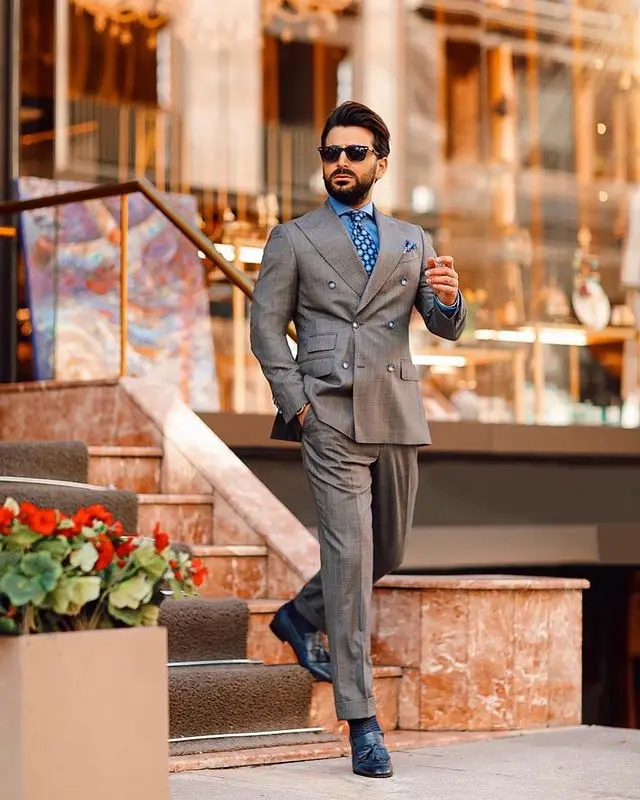 Smart Casual Men Tuxedos  Business Double Breasted Stripe Pants Suits Costom Made Streetwear Wedding Groom Party Blazer 2 Pieces