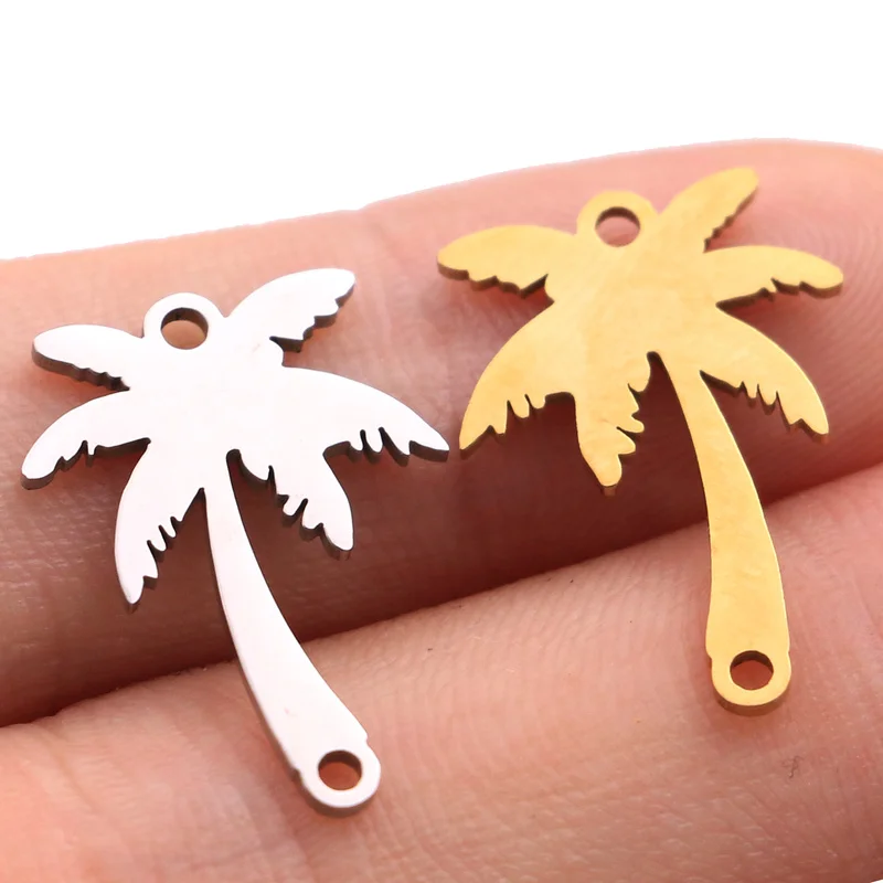 5pcs Women Dainty Gold Palm Tree Necklace Stainless Steel Coconut Pendant Necklaces Minimalist Plant Charms for Jewelry Making