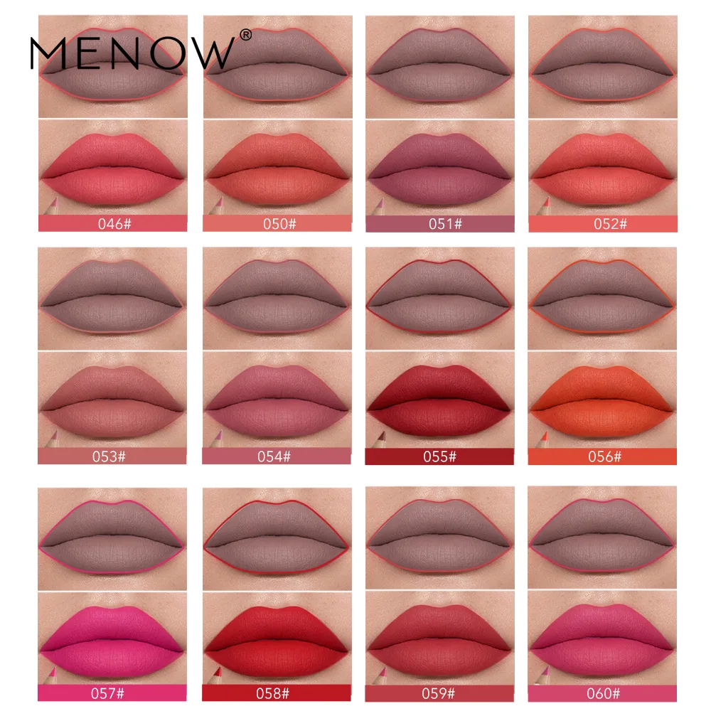 Hot Selling Menow P14002 Lip Liner 12 Color Mixed Color Waterproof Lipstick Cosmetics Lip Pencil Pen Makeup Gift for Women