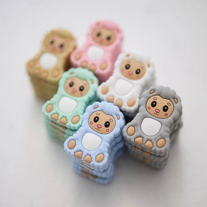 5Pcs Silicone Beads Baby Teething For Newborn Pacifier Nursing Chain Sheep Shape Beads Food Grade Silicone Handmade Baby Gift