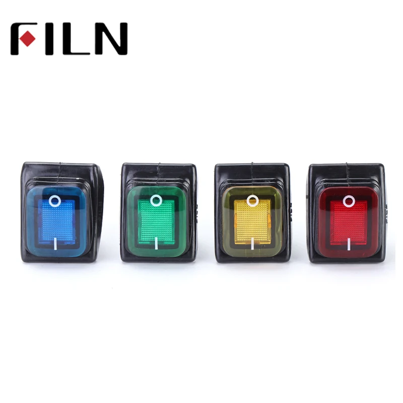 FILN IP68 4 pin Illuminated neon lamp  on off 30A heavy duty sealed waterproof boat rocker switch perforate 30 x 22 mm