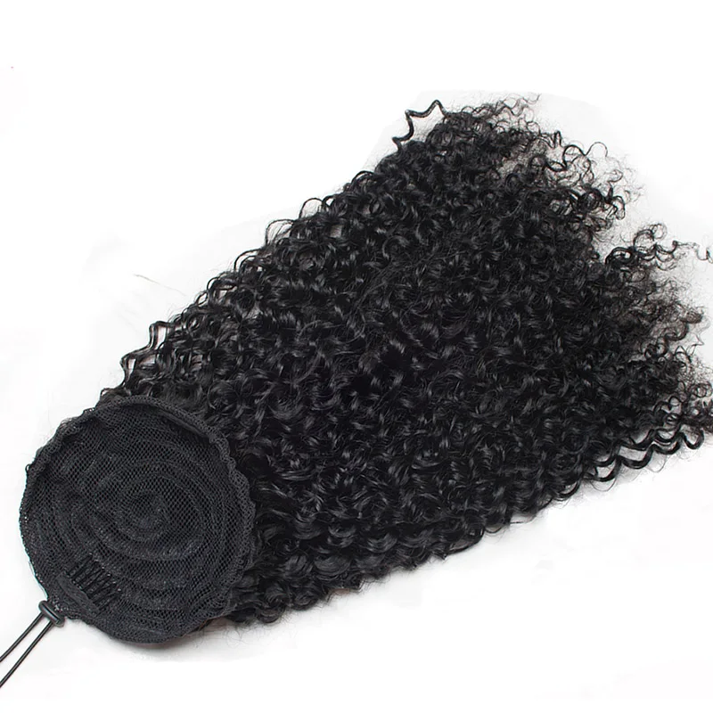 Tinashe Beauty Kinky Curly Wavy Drawstring Ponytail Human Hair Afro Clip In Extensions for women Pony Tail Remy Natural Black