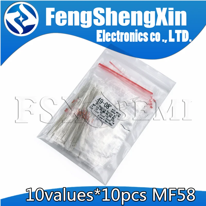 10value*10pcs=100pcs MF58 NTC Thermistor Resistor Kit NTC-MF58 1K 2K 5K 10K 20K 50K 100K 200K 500K 1M +/-5% 3950 3950B