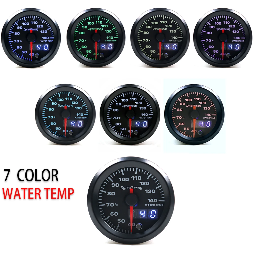 Lodenqc Car Meter Water Temp Gauge 2'' 52mm Dual Display  40-140 Celsius 7 Colors Led Water Temp Meter With Sensor