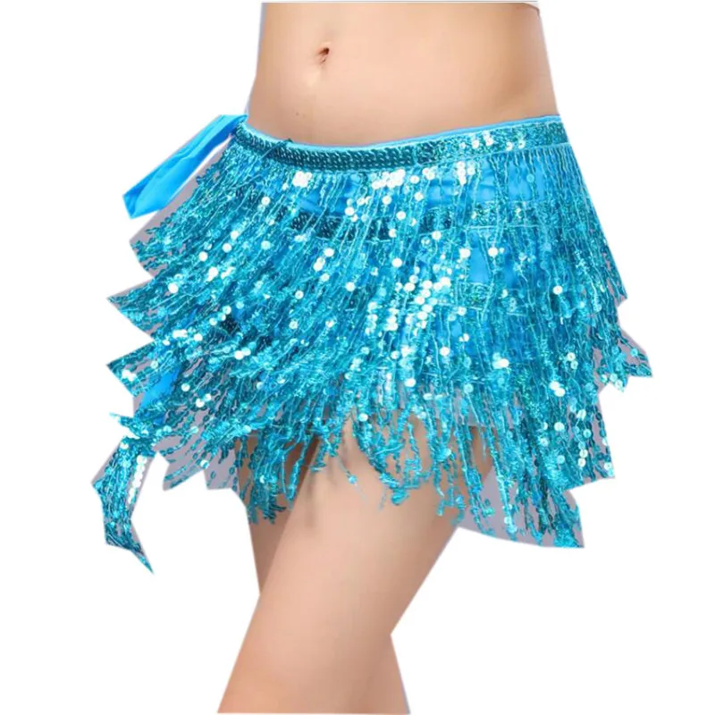 Women\'s Sequin Skirt Glitter Belly Dance Hip Mini Tassel Scarf Rave Wrap Belt Stage Performance Party Costume Cowgirl Outfit