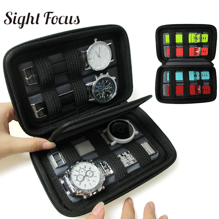 Black Hard shell 4 Slot Watch Box Organizer Portable Watch Strap band Organizer Bags Waterproof Travel Watch Storage Zipper Case