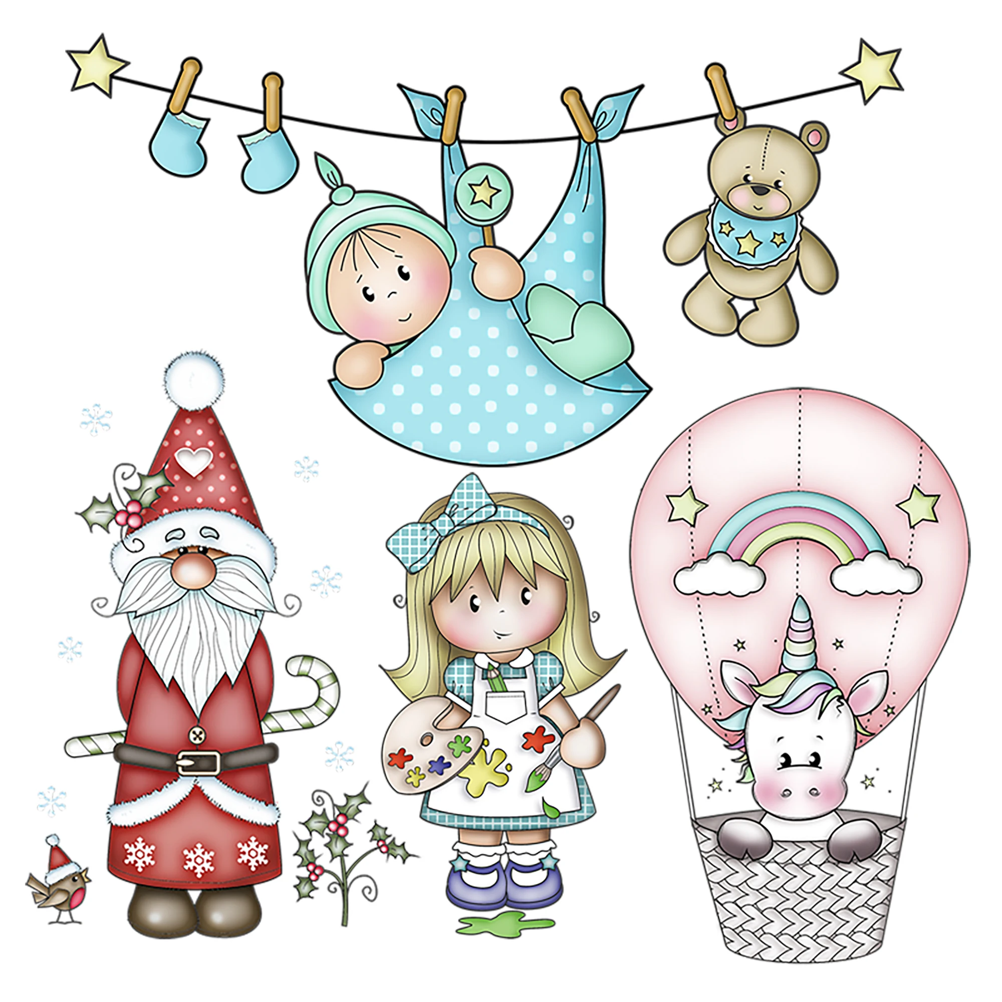 Nowy jednorożec Baby Girl wykrojniki do metalu niedźwiedź Gingerbread Santa Balloon szablon do wytłaczania DIY Scrapbooking ręcznie robione kartki