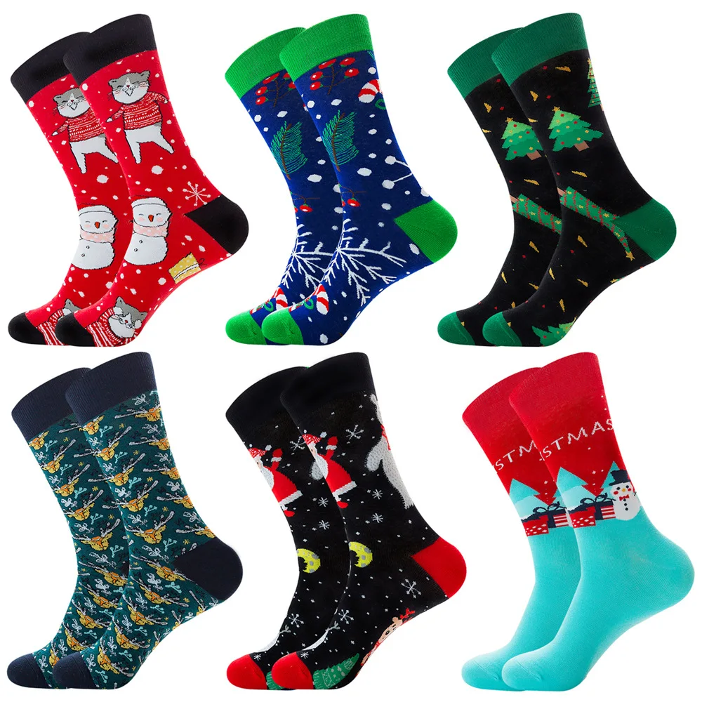 DOIAESKV Funny Socks Men Autumn Winter Long Cute Socks Christmas Tree Snow Elk Gift Cotton Happy Socks New Year Santa Claus