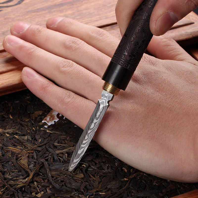 Damascus Pattern Steel Tea Needle Tea Cone Stainless Steel Wood Handle Tea set Hand-carved Kung fu Tea knife