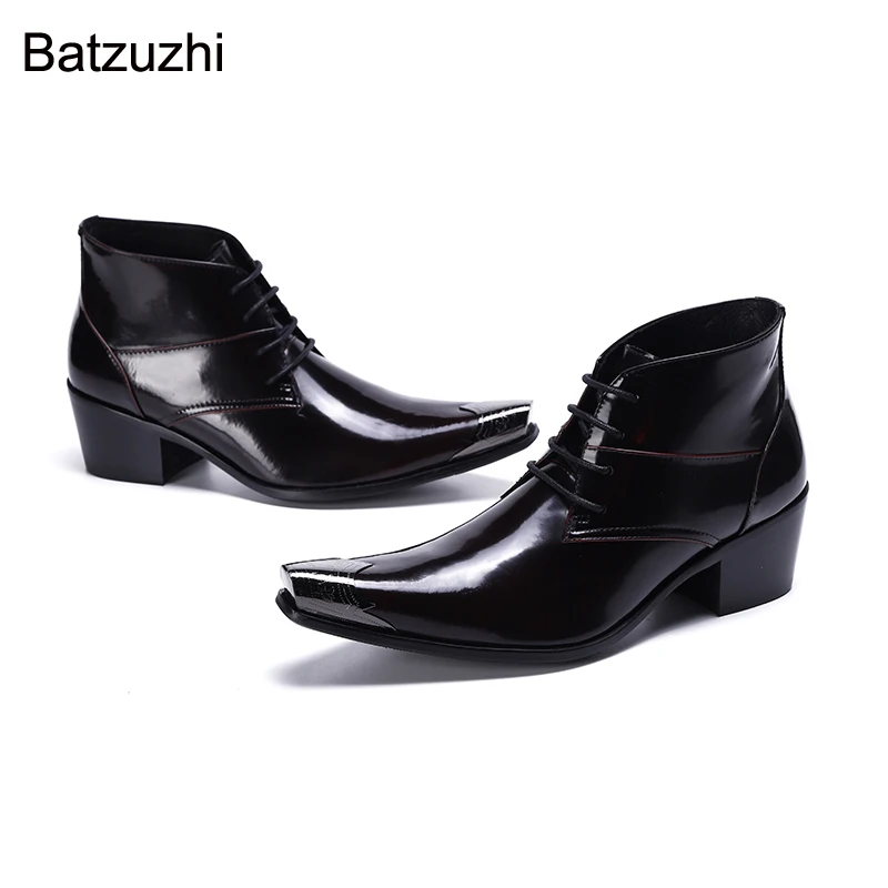 

Batzuzhi Handmade British Style Men Boots Pointed Toe Black Leather Ankle Boots Men 6.5cm High Increased Botas Hombre, 38-46