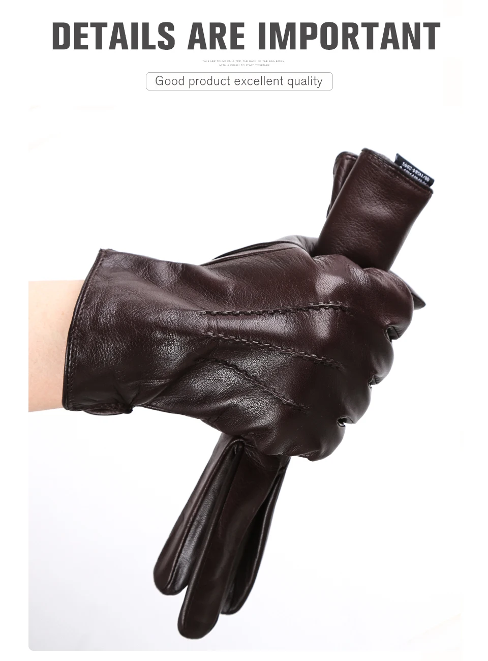 Comfortable Keep Warm Gloves Male Winter, Water Ripple Design Sheepskin Men's Gloves, Black Men's Leather Gloves-8001Y