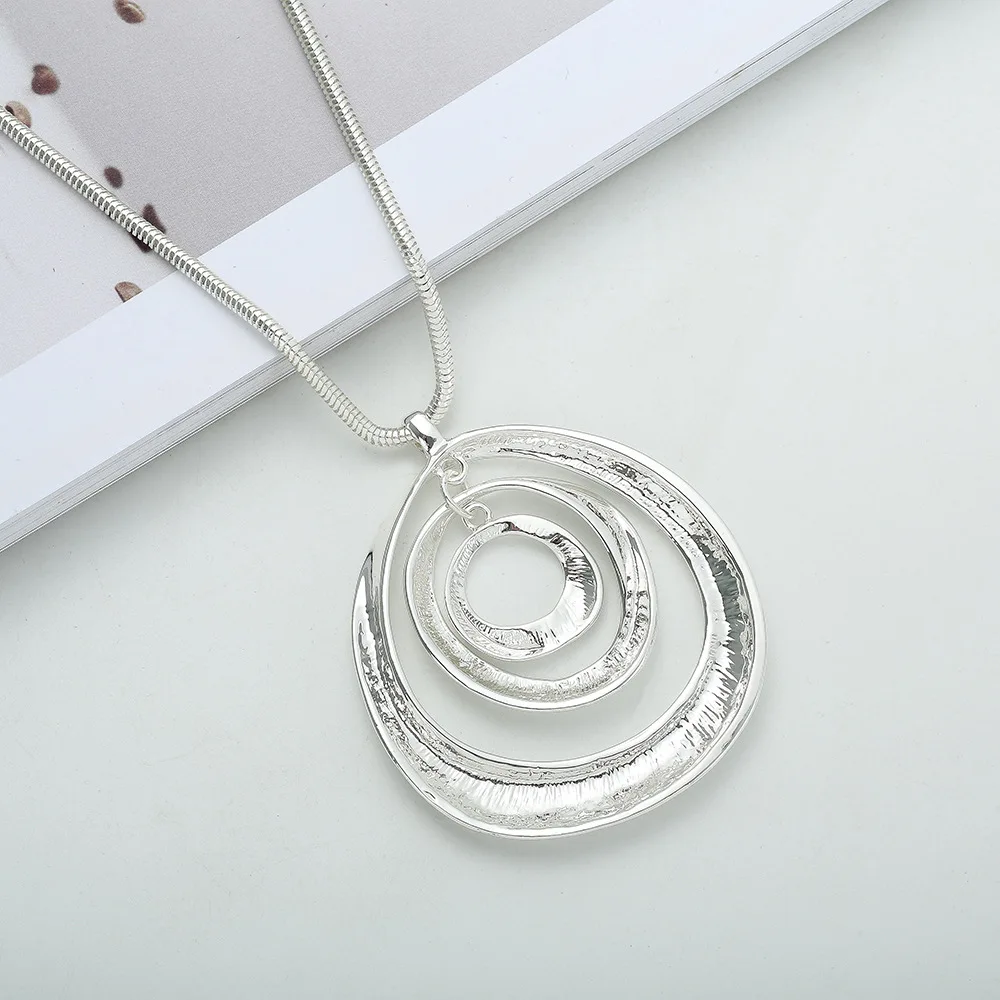 Chunky Big Jewelry for Women Long Chains Necklace Suspension Silver Color Hollow Circles Pendant Chokers Trendy Accessories