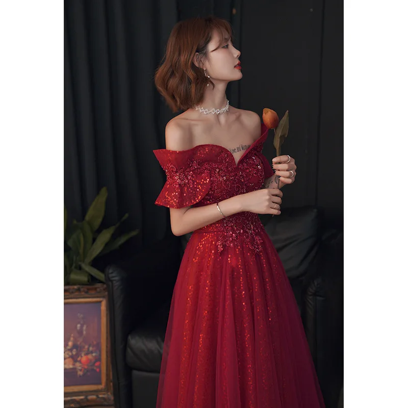 

Bride Toast Dress 2022 New Autumn High-end Noble And Elegant Burgundy Wedding Dress Skirt Women Night Dress