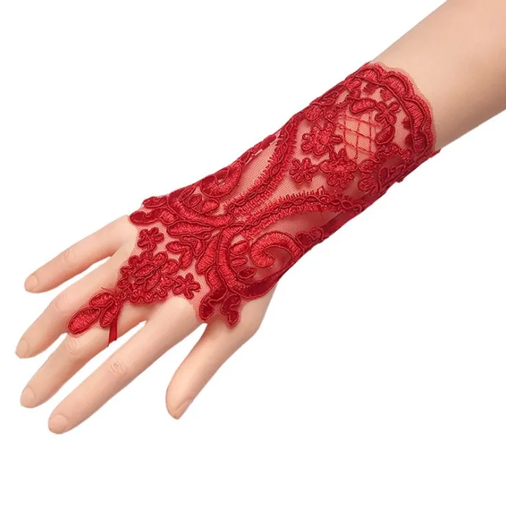 Elegant White Black Red Lace Satin Short Bridal Gloves 2022 Fingerless Wedding Gloves Wedding Accessories for women