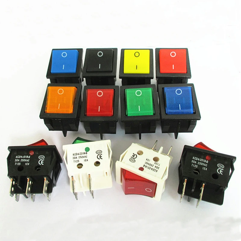 KCD4 Latching Rocker Switch Ship Type Power Switch 4Pins With Light 30A Electric Welding Machine Switch ON-OFF30x22 High Current