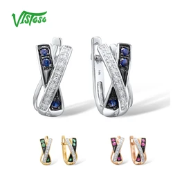 VISTOSO Gold Earrings For Women Genuine 14K 585 White/Yellow/Rose Gold Blue Sapphire Emerald Ruby Stud Earrings Fine Jewelry