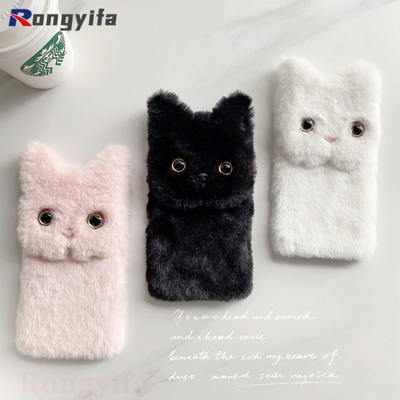 For Xiaomi Mi 11 10 Ultra 10T 9 Pro 10S CC9 Note 10 A3 A2 Lite Poco X3 Pro NFC Cute Cat Ears Phone Case Plush Back Cover