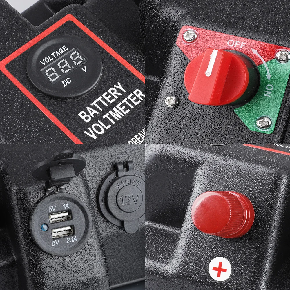 Boat Camper RV Battery Box Trolling Motor Power Center Station USB 12V Charger Port Plastic Fit Group 24- and 27-size Batteries