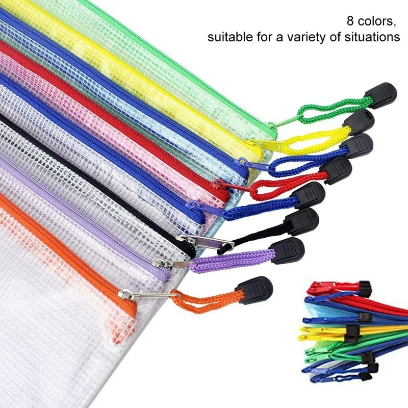 16Pcs Mesh Zipper Pouch Document Bag,Waterproof Zip File Folders,A4 Size, for School Office Supplies,Travel Storage Bags