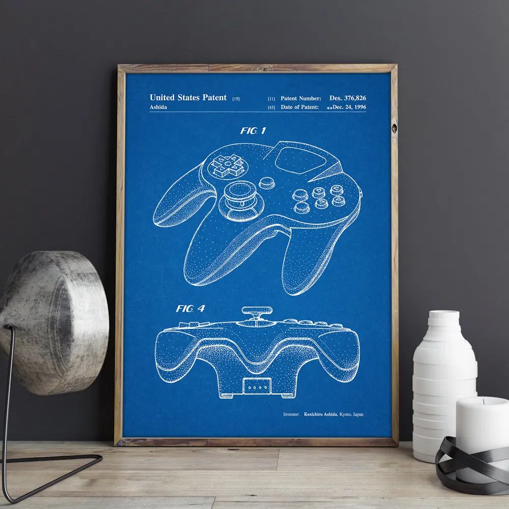 

Nintendo 64 Game Controller patent, wall art , posters, room decor,vintage print,blueprint, gift idea, games wall Decorations