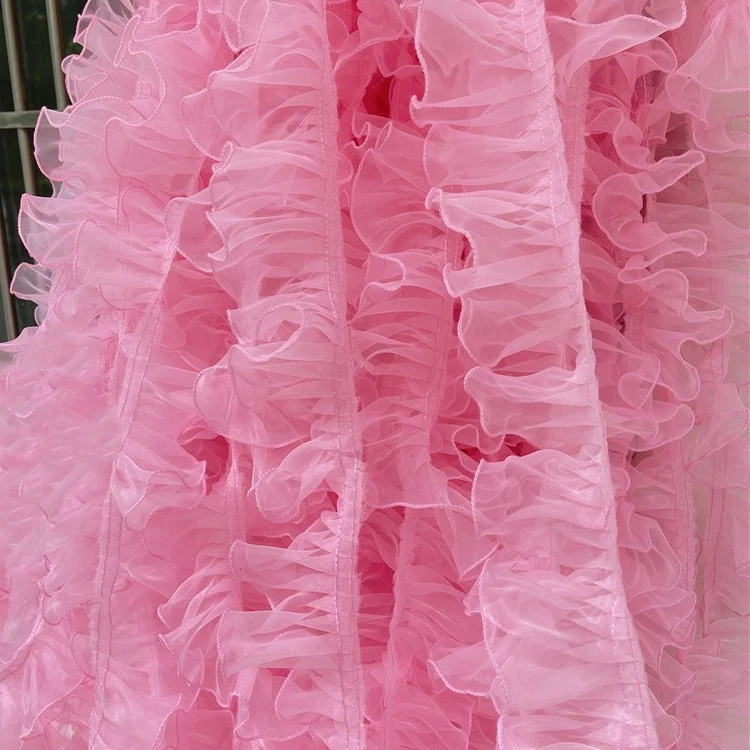 10Yard price 6cm wide pink jade apricot organza three-dimensional encryption pleated lace wedding dress lace accessories