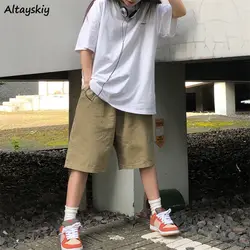 Shorts Women Cargo Pure Loose Harajuku BF Basic Leisure Wide-leg Popular Elastic Waist Simple Japan Style Couple College Ladies