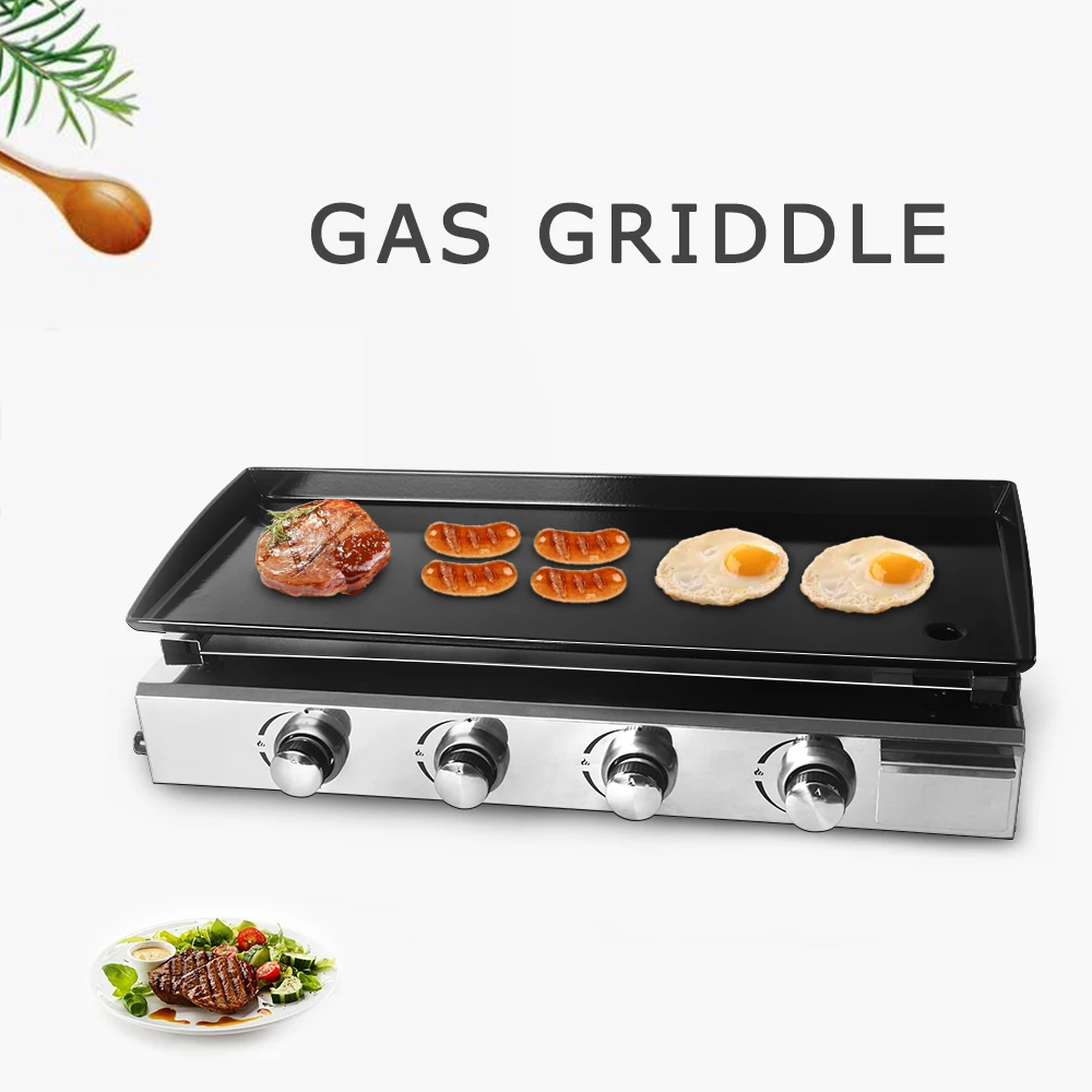 LPG BBQ Plancha Stainless Steel 2/3/4 Burners Gas Grill Steak  Frying Griddle Plancha Enamel Cooking Plate Outdoor Teppanyaki