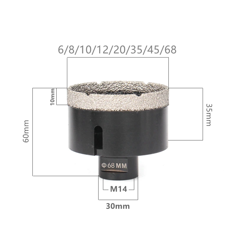 HEDA 6/8/10/12/20/35/45/68 M14 Thread Dry Vaccum Brazed Diamond Core Drilling Bit Hole Saw For Tile Marble Ceramic