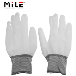 MILE 1 Pair ESD Safe Gloves White Anti-static Anti-skid PU Finger Top Coated for Electronic Repair Works